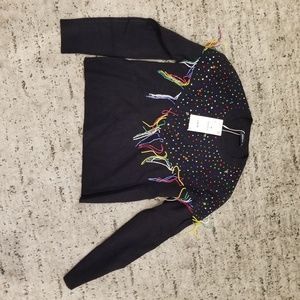 Zara womens sweater with fringe &beading navy L